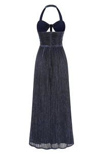 Halter-neck Ring-detail Pleated Gown