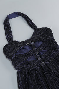 Halter-neck Ring-detail Pleated Gown