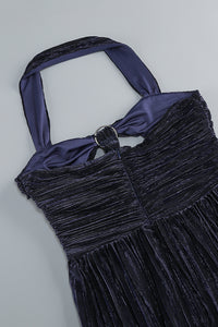 Halter-neck Ring-detail Pleated Gown