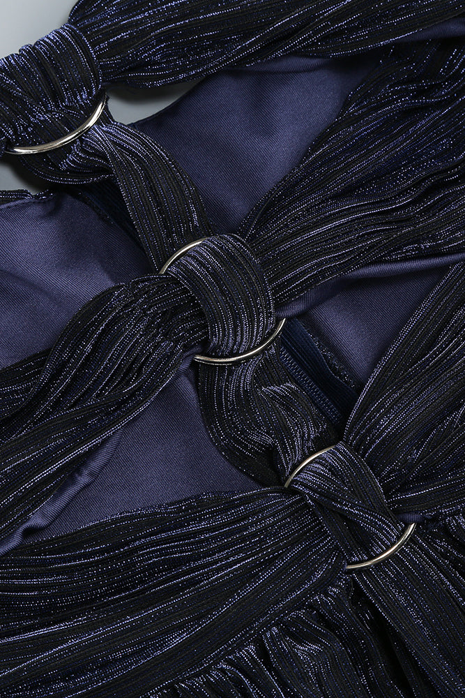 Halter-neck Ring-detail Pleated Gown