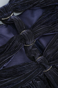 Halter-neck Ring-detail Pleated Gown
