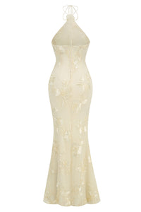 Halter 3D Floral Gown in Nude