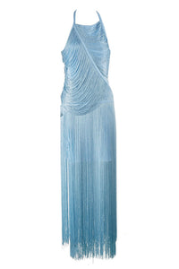 Halter Asymmetrical Fringes Gown