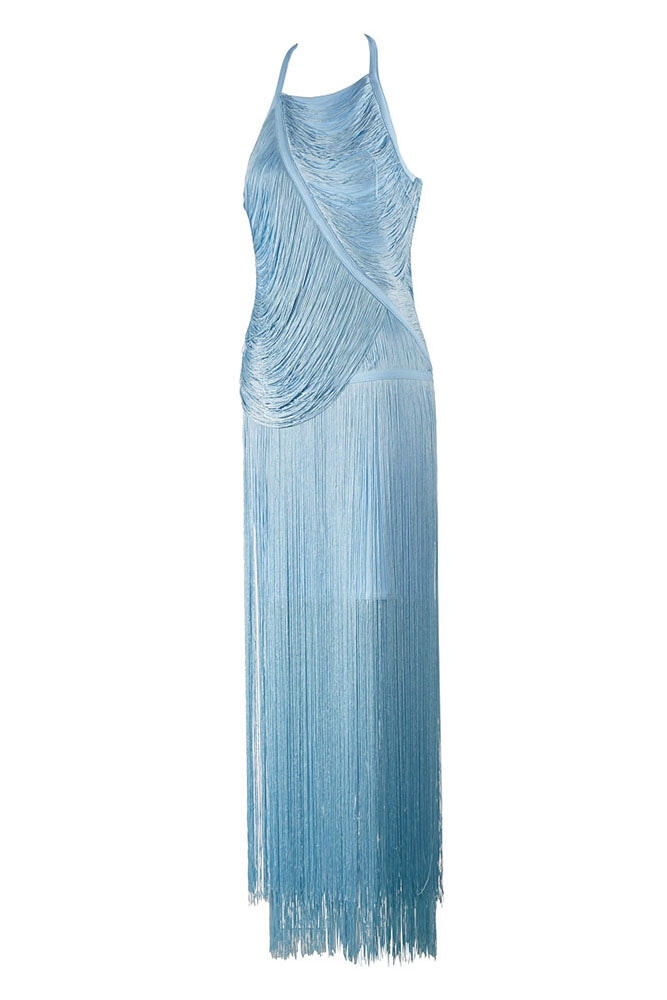 Halter Asymmetrical Fringes Gown