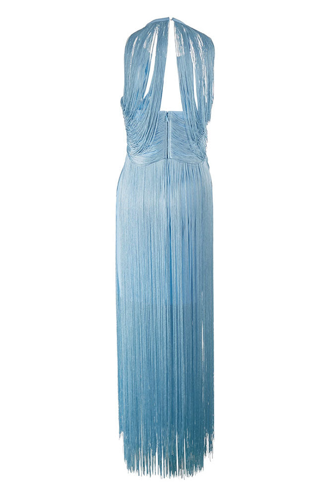 Halter Asymmetrical Fringes Gown