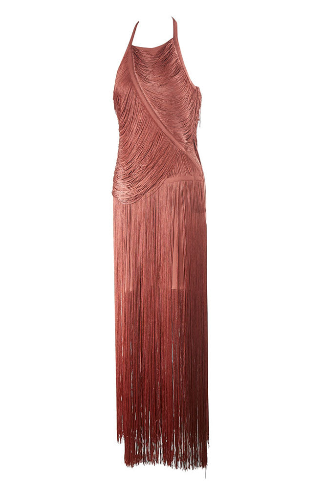 Halter Asymmetrical Fringes Gown