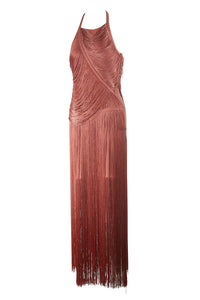 Halter Asymmetrical Fringes Gown