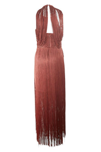 Halter Asymmetrical Fringes Gown