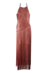 Halter Asymmetrical Fringes Gown