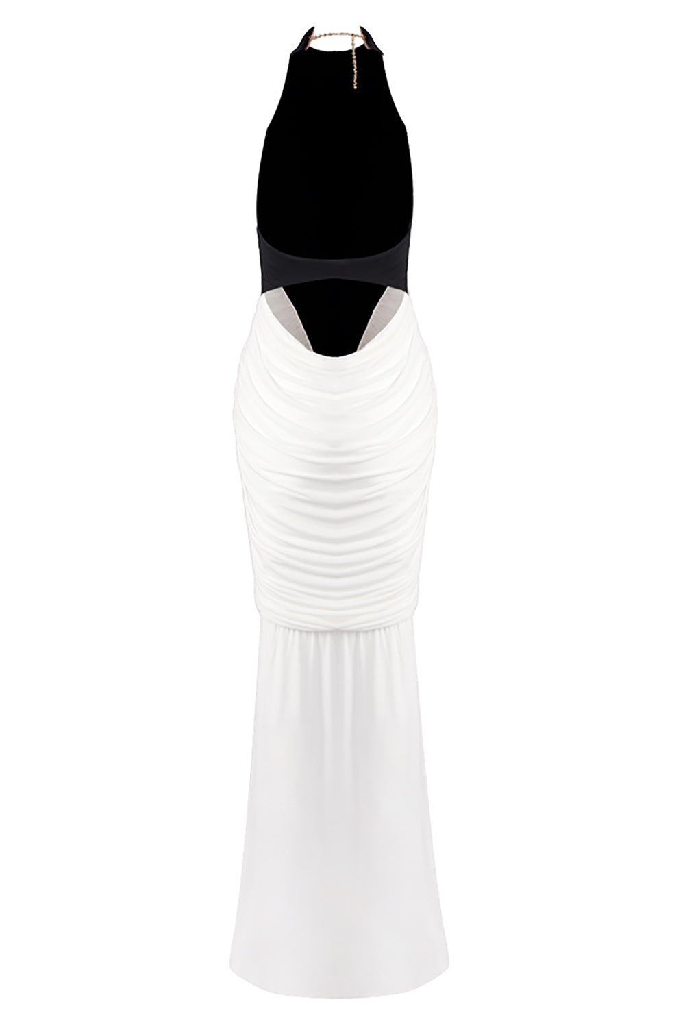 Halter Backless Colorblock Pleated Gown