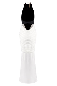 Halter Backless Colorblock Pleated Gown