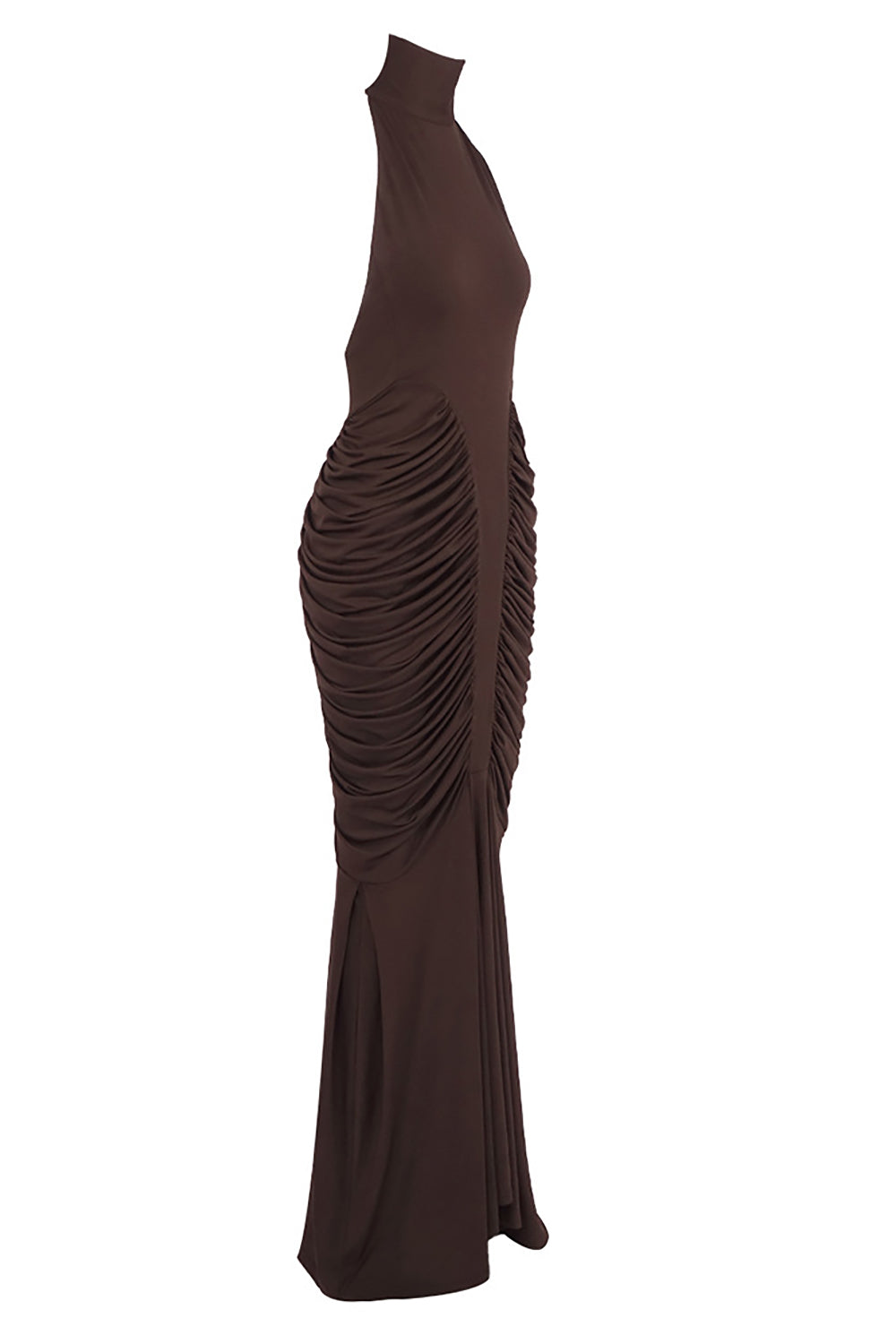 Halter Backless Gathered Maxi Dress in Brown