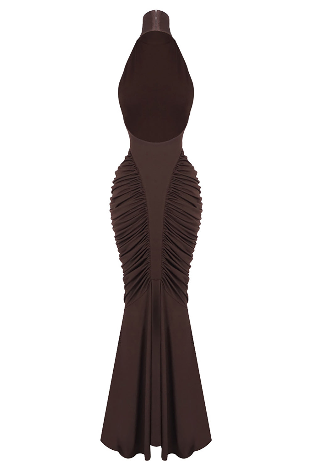 Halter Backless Gathered Maxi Dress in Brown