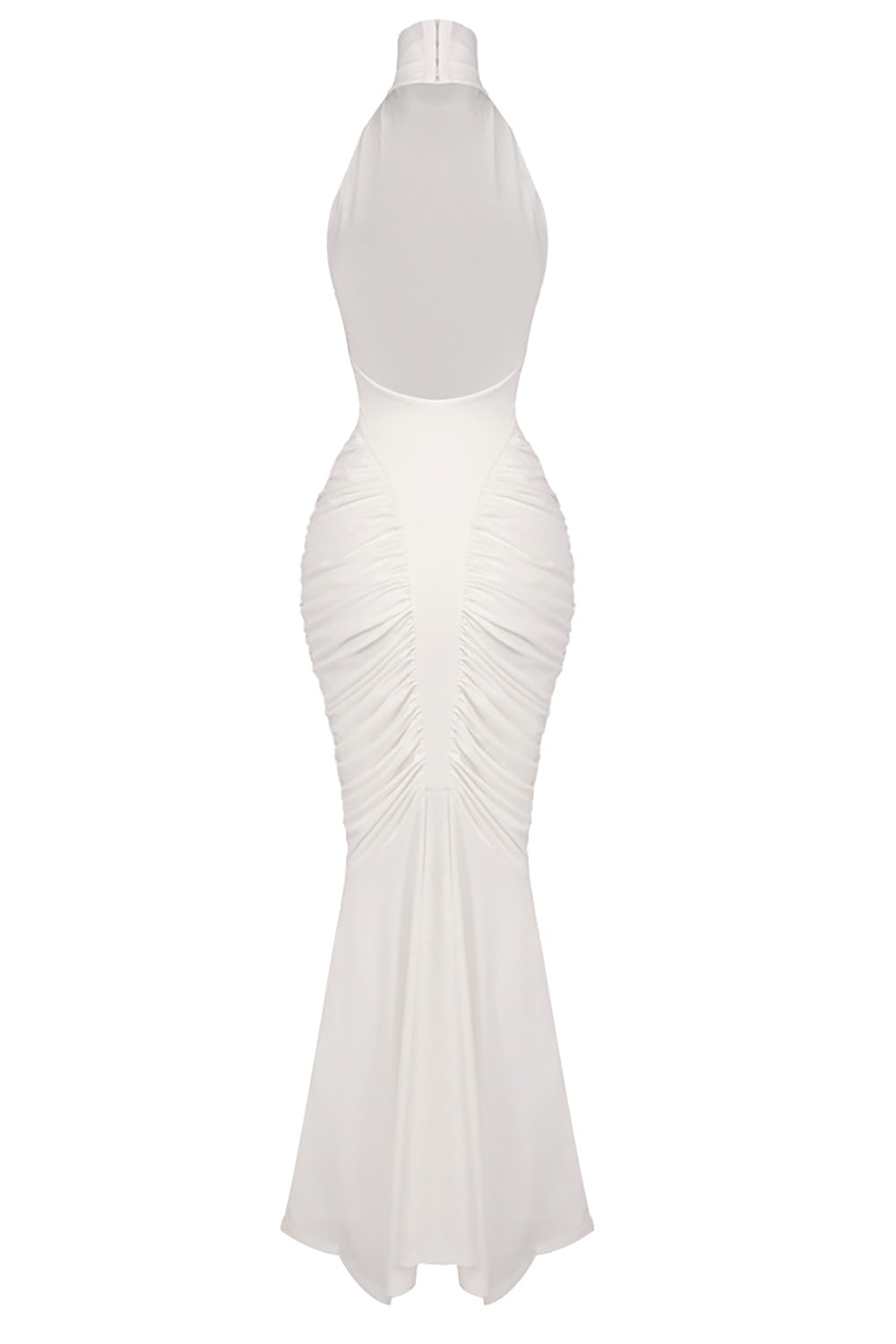 Halter Backless Gathered Maxi Dress in white