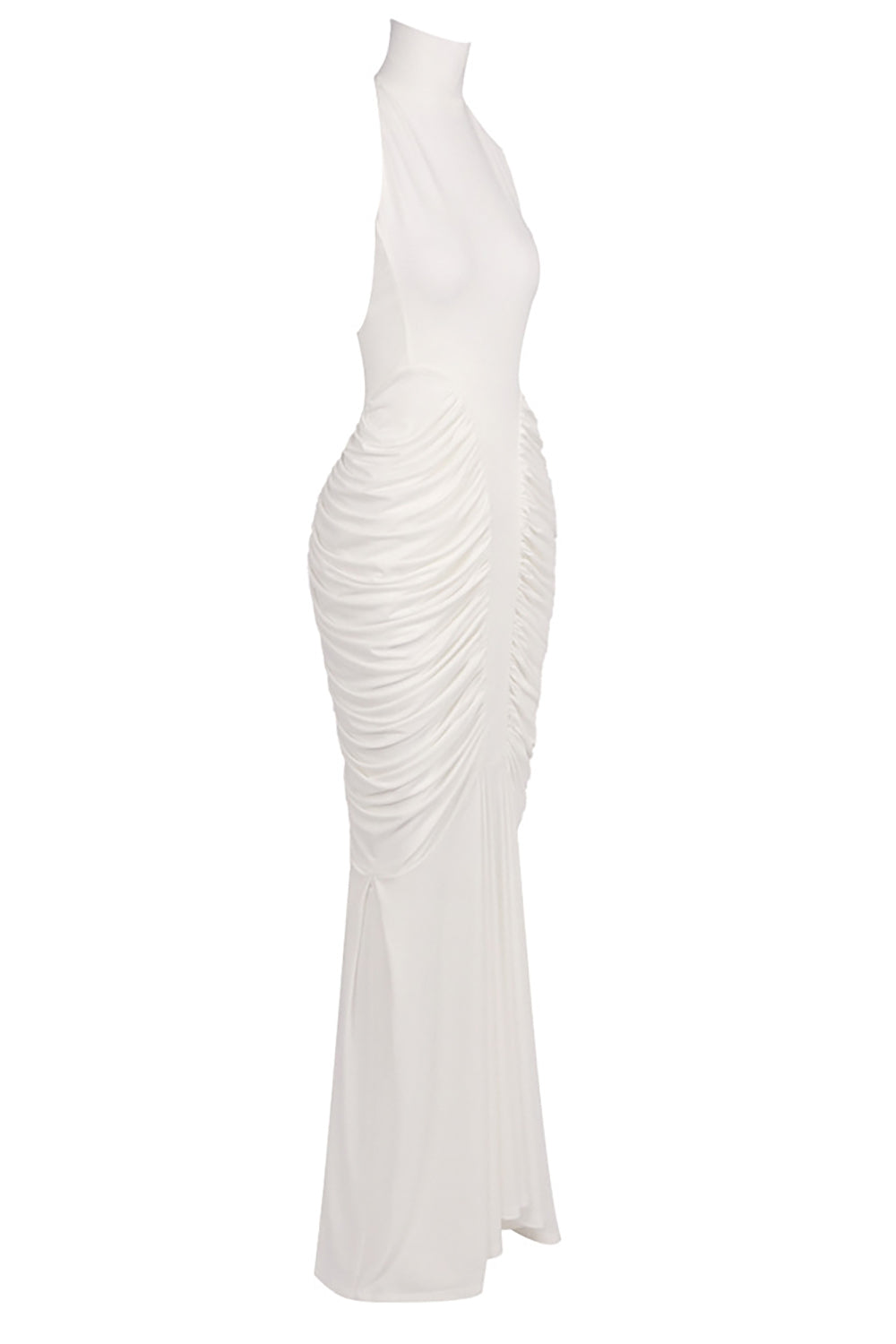 Halter Backless Gathered Maxi Dress in white