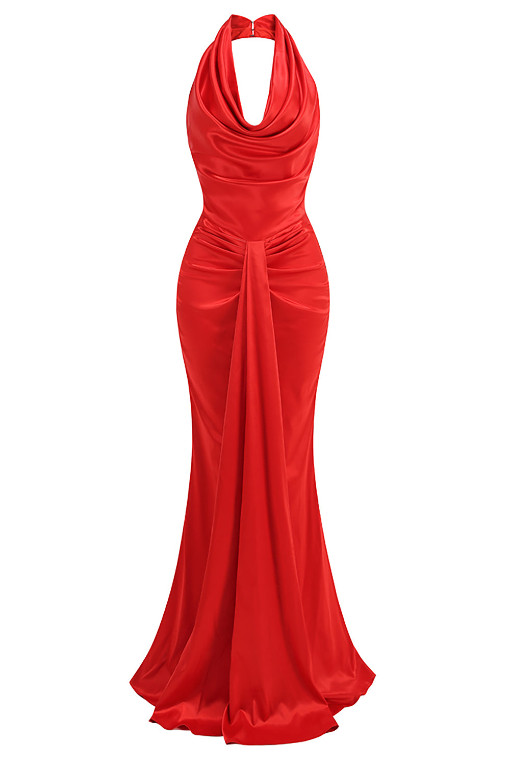 Halter Backless Pleats Satin Maxi Dress IULOVER Halter Backless Pleats Satin Maxi Dress IULOVER