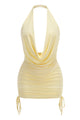 Halter Backless Ruched Mini Dress Yellow