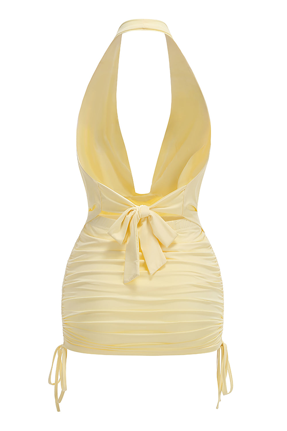 Halter Backless Ruched Mini Dress Yellow Yellow / S