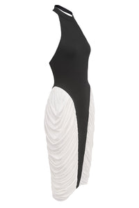 Halter Backless Ruched Colorblock Dress