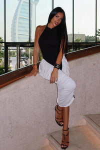 Halter Backless Ruched Colorblock Dress