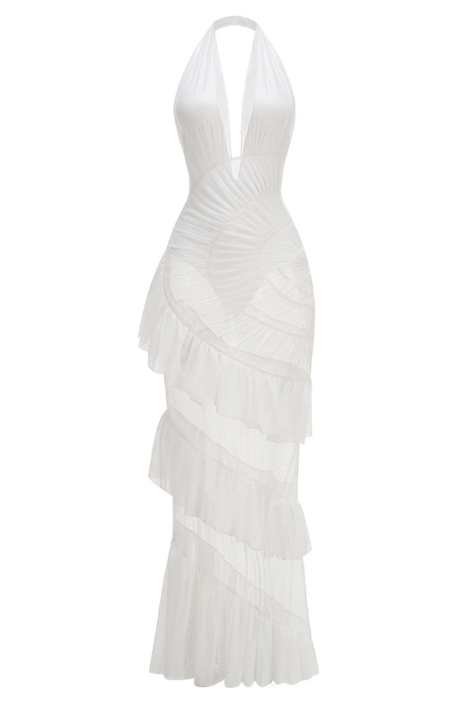 Halter Backless Tulle Maxi Dress