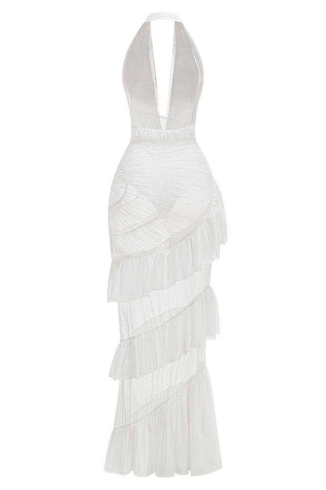 Halter Backless Tulle Maxi Dress