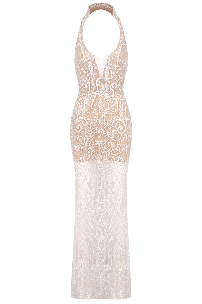 Halter Beaded Sequin Embellished Maxi Dress IULOVER Halter Beaded Sequin Embellished Maxi Dress IULOVER
