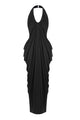 Halter Cascade Drape Maxi Dress in Black