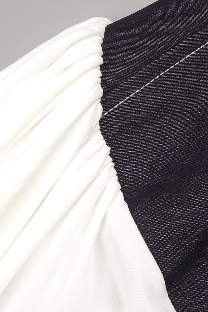 Halter Contrasted Bustier Drappy Maxi Dress