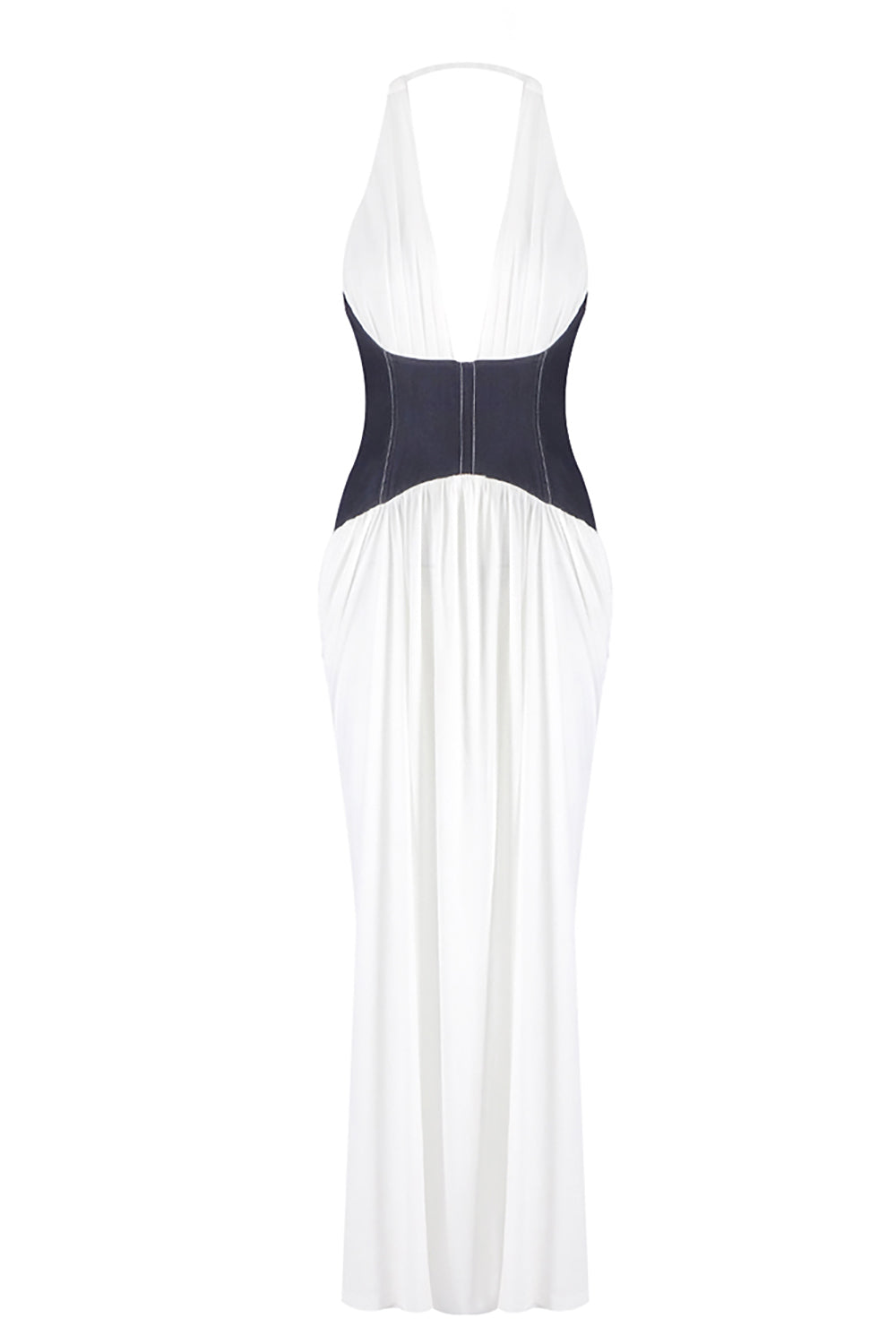 Halter Contrasted Bustier Drappy Maxi Dress