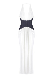 Halter Contrasted Bustier Drappy Maxi Dress