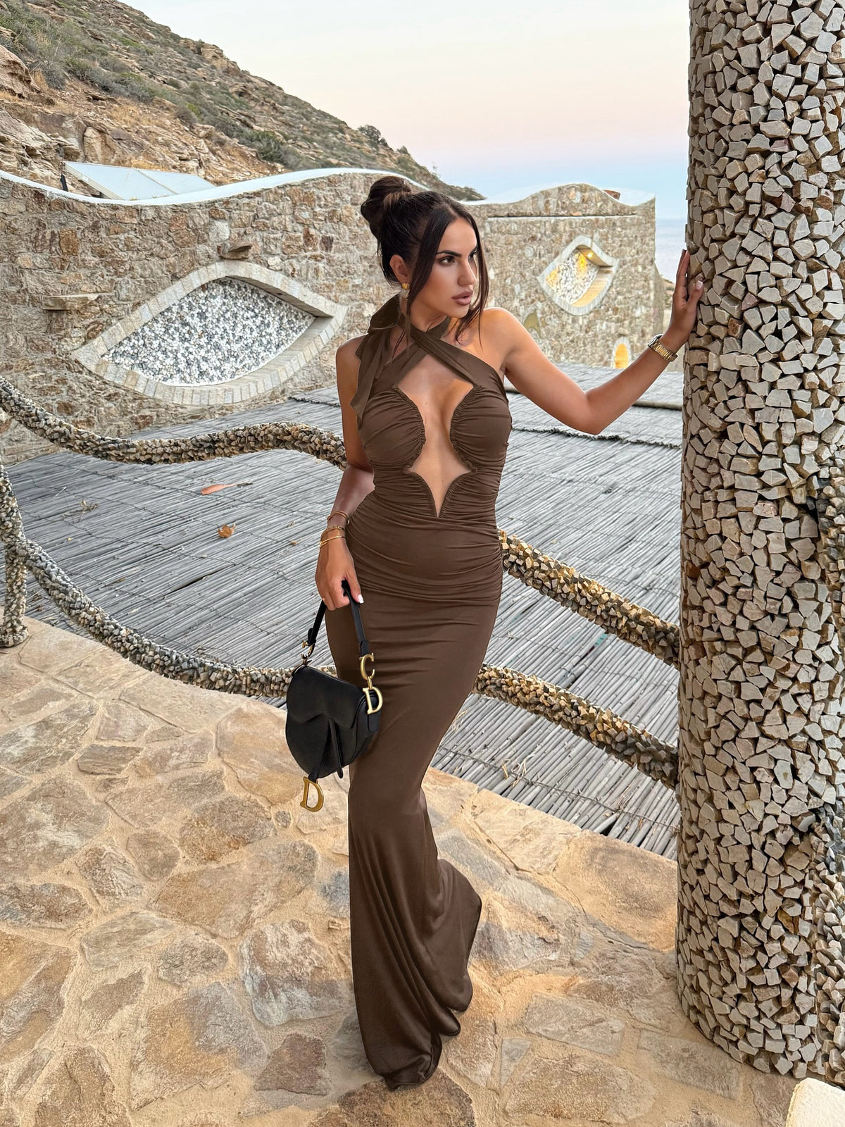 Halter Cross Neck Cut Out Maxi Dress IULOVER Halter Cross Neck Cut Out Maxi Dress IULOVER