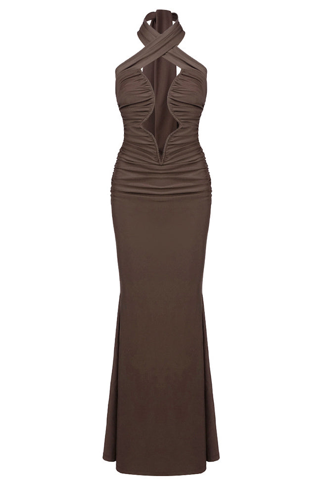 Halter Cross Neck Cut Out Maxi Dress IULOVER Halter Cross Neck Cut Out Maxi Dress IULOVER