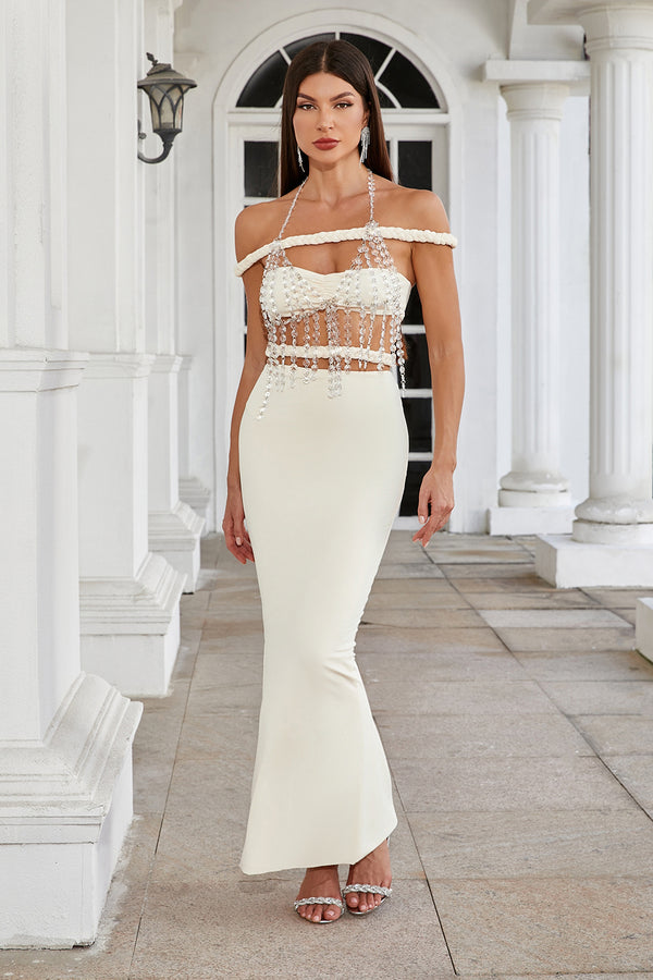 Halter Rhinestone Sash Gown