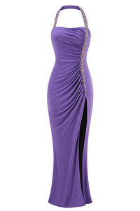 Halter Crystal Split Gown