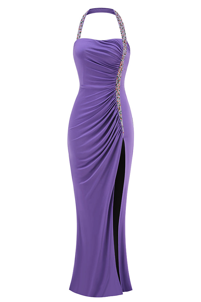 Halter Crystal Split Gown