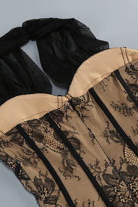 Halter Floral Lace Mini Dress in Black