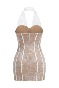 Halter Floral Lace Mini Dress in White
