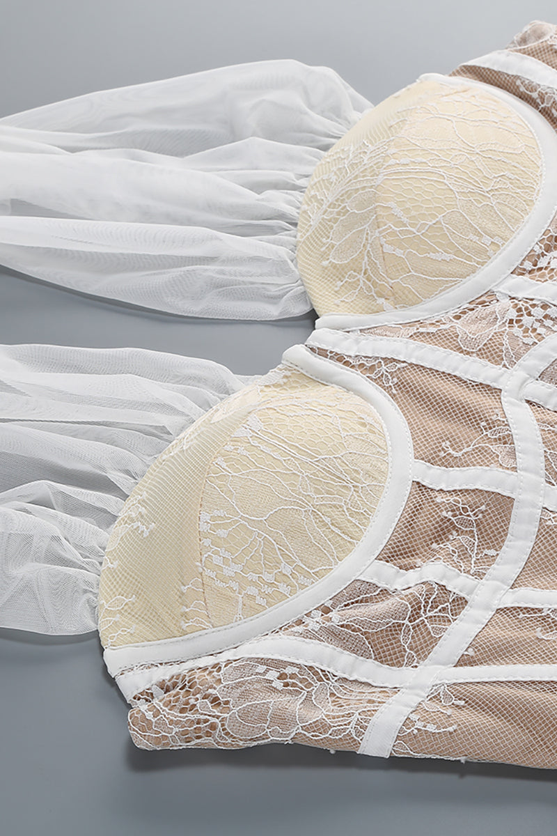 Halter Floral Lace Mini Dress in White