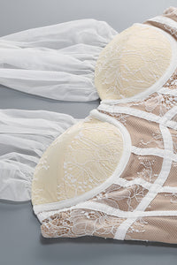 Halter Floral Lace Mini Dress in White