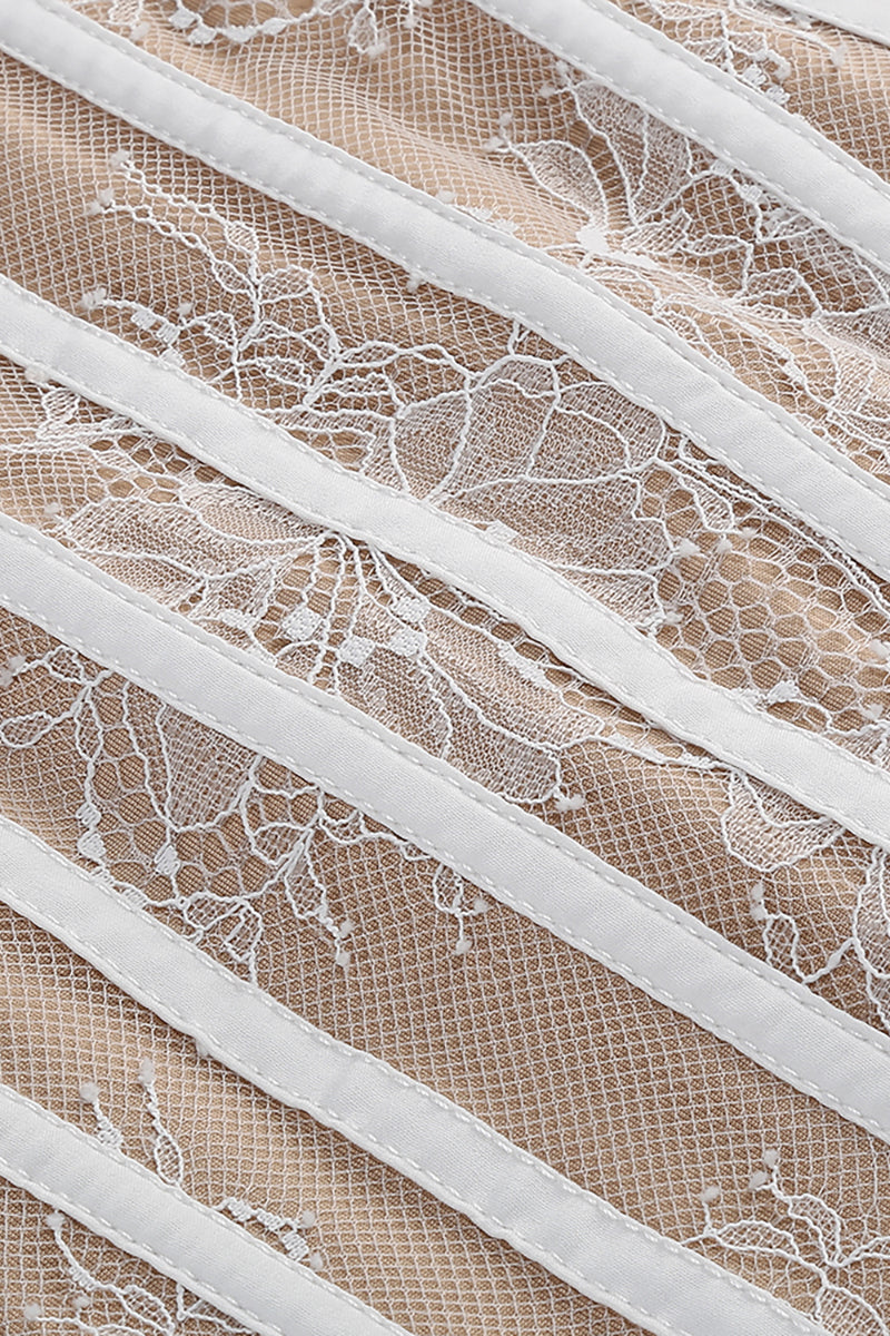 Halter Floral Lace Mini Dress in White