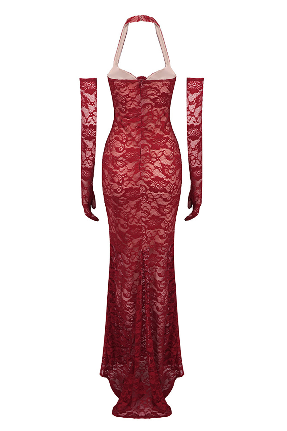 Halter Lace Embellished Mermaid Maxi Dress