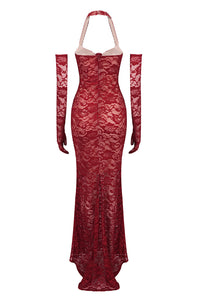 Halter Lace Embellished Mermaid Maxi Dress