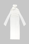 Halter Neck 3D Maxi Flowers Side Opening Dress In White