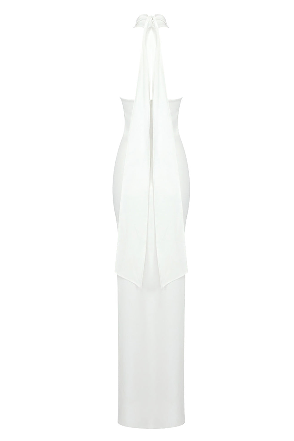 Vestido largo con abertura lateral y flores 3D con cuello halter en blanco