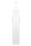 Halter Neck 3D Maxi Flowers Side Opening Dress In White