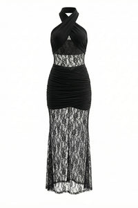 Halter Neck Lace Maxi Dress