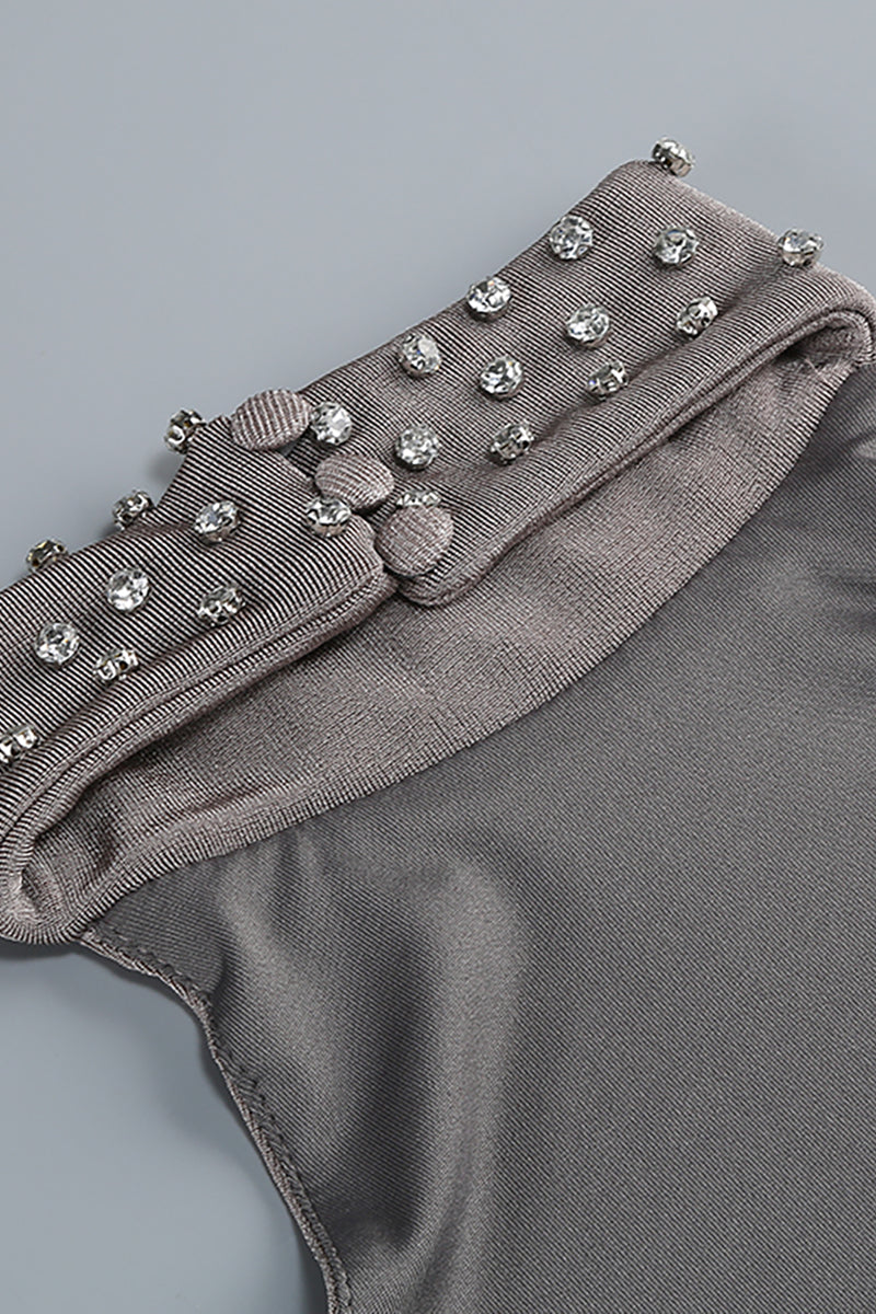 Halter Neck Ruched Maxi Dress in Gray