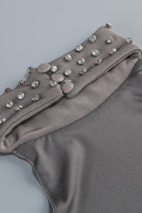 Halter Neck Ruched Maxi Dress in Gray