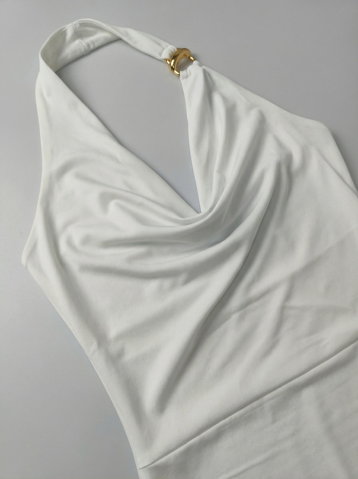 Halter Neck Ruched Midi Dress in White